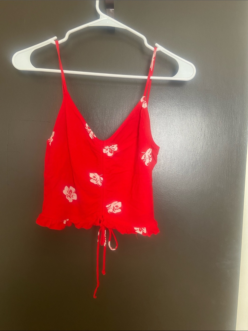 Red Floral Tie-Front Cami Crop Top